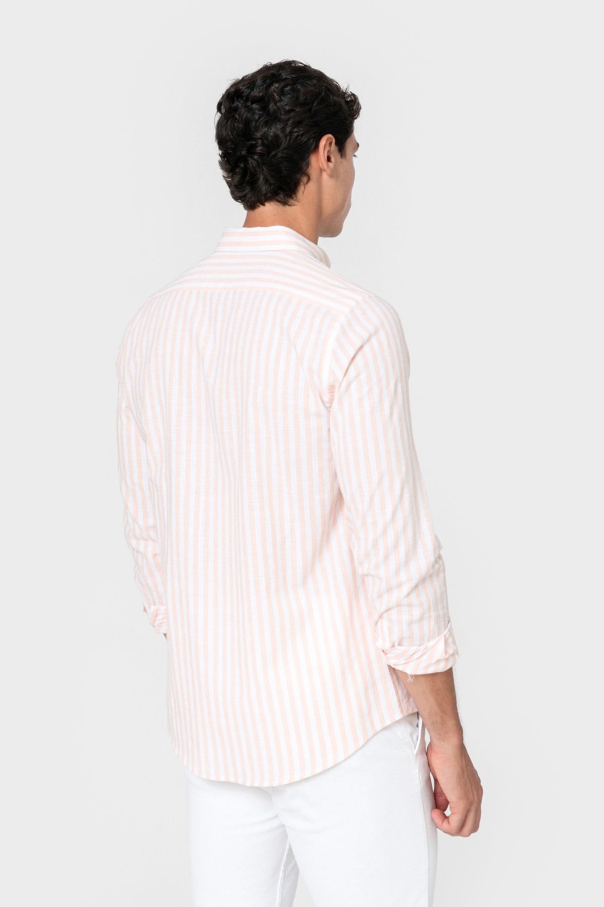 CAMISA LINHO RISCAS LARANJA