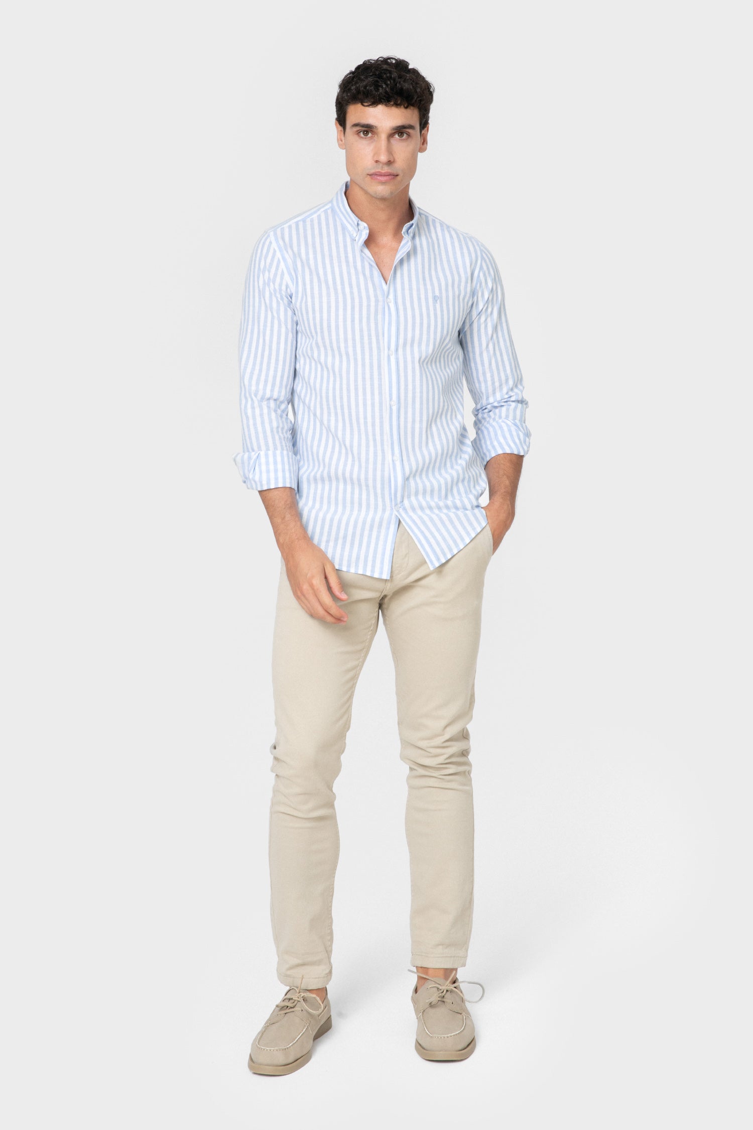 CAMISA LINO RAYA CELESTE
