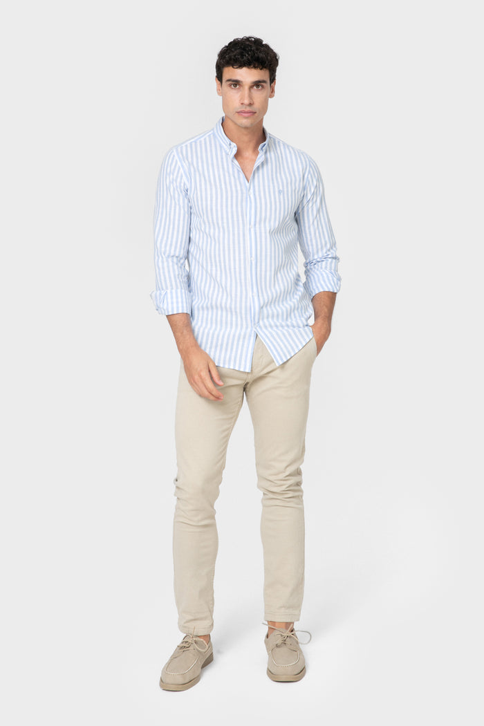 CAMISA LINO RAYA CELESTE