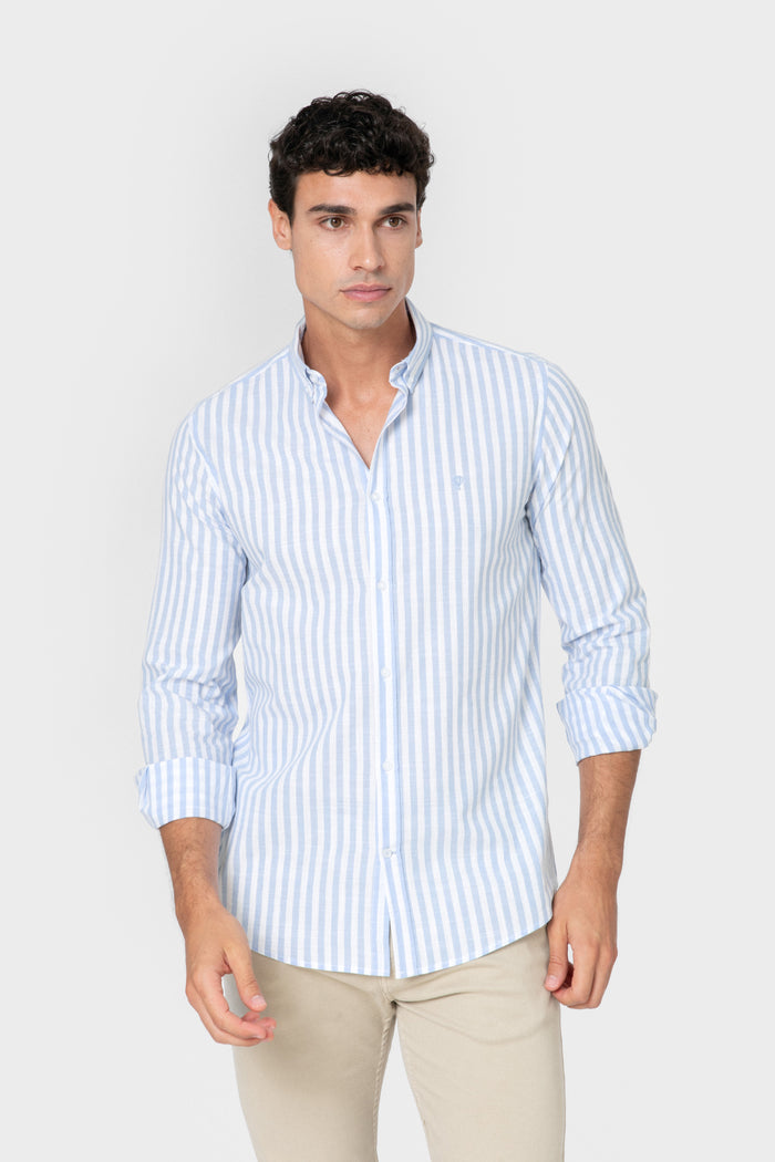 CAMISA LINO RAYA CELESTE