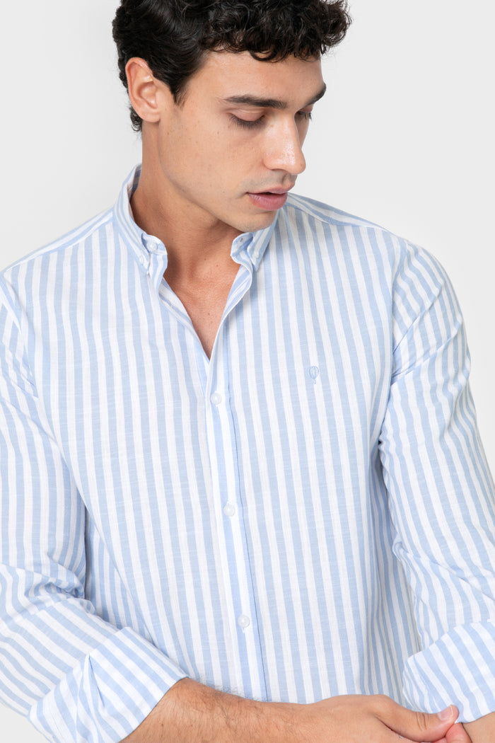 CAMISA LINO RAYA CELESTE