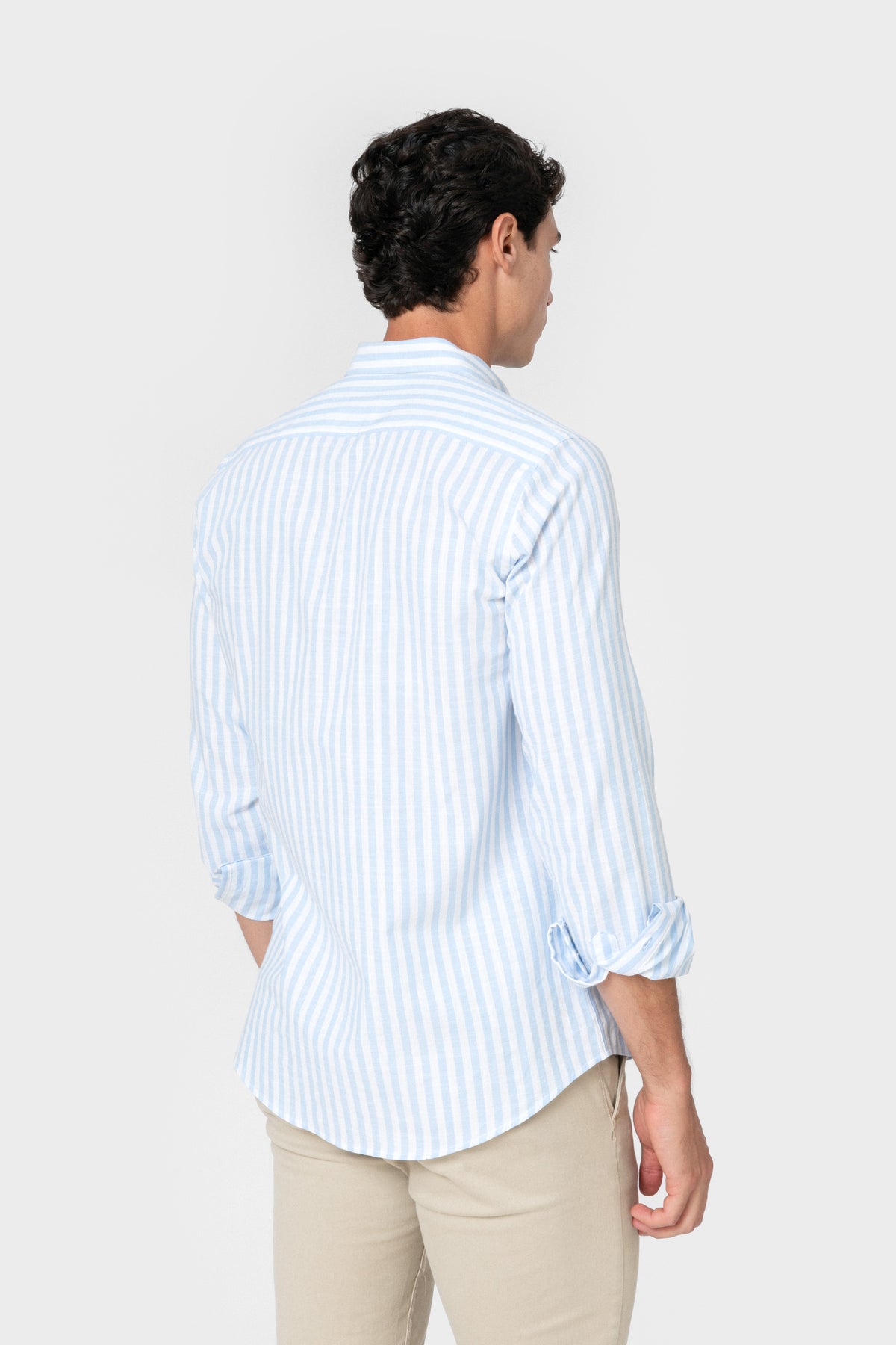 CAMISA LINHO RISCAS AZUL-CELESTE