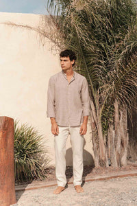 PANTALÓN LINO GOMA EN CINTURA BEIGE