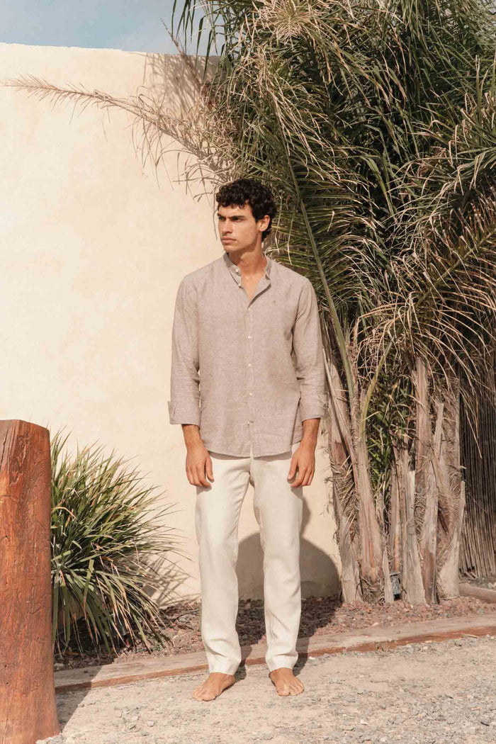 PANTALÓN LINO GOMA EN CINTURA BEIGE