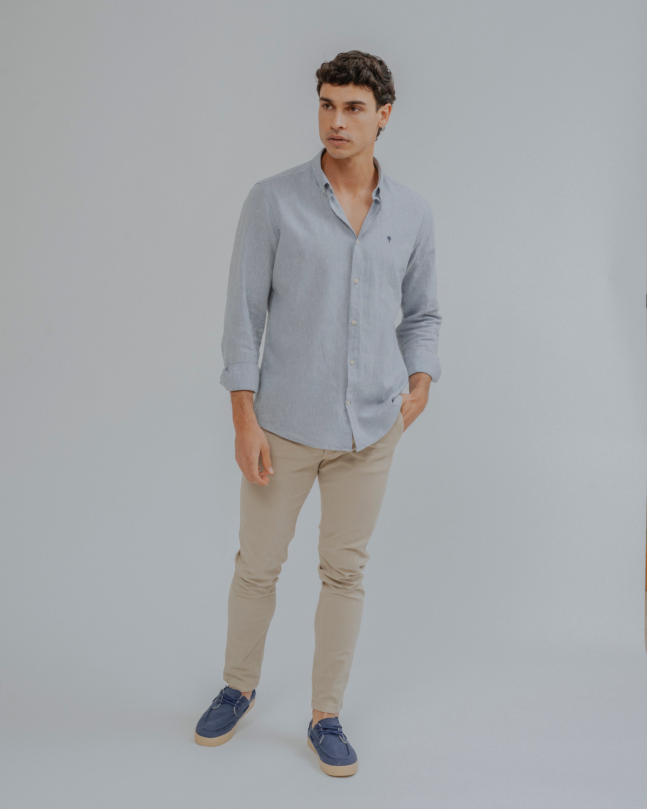 CAMISA LINO CELESTE