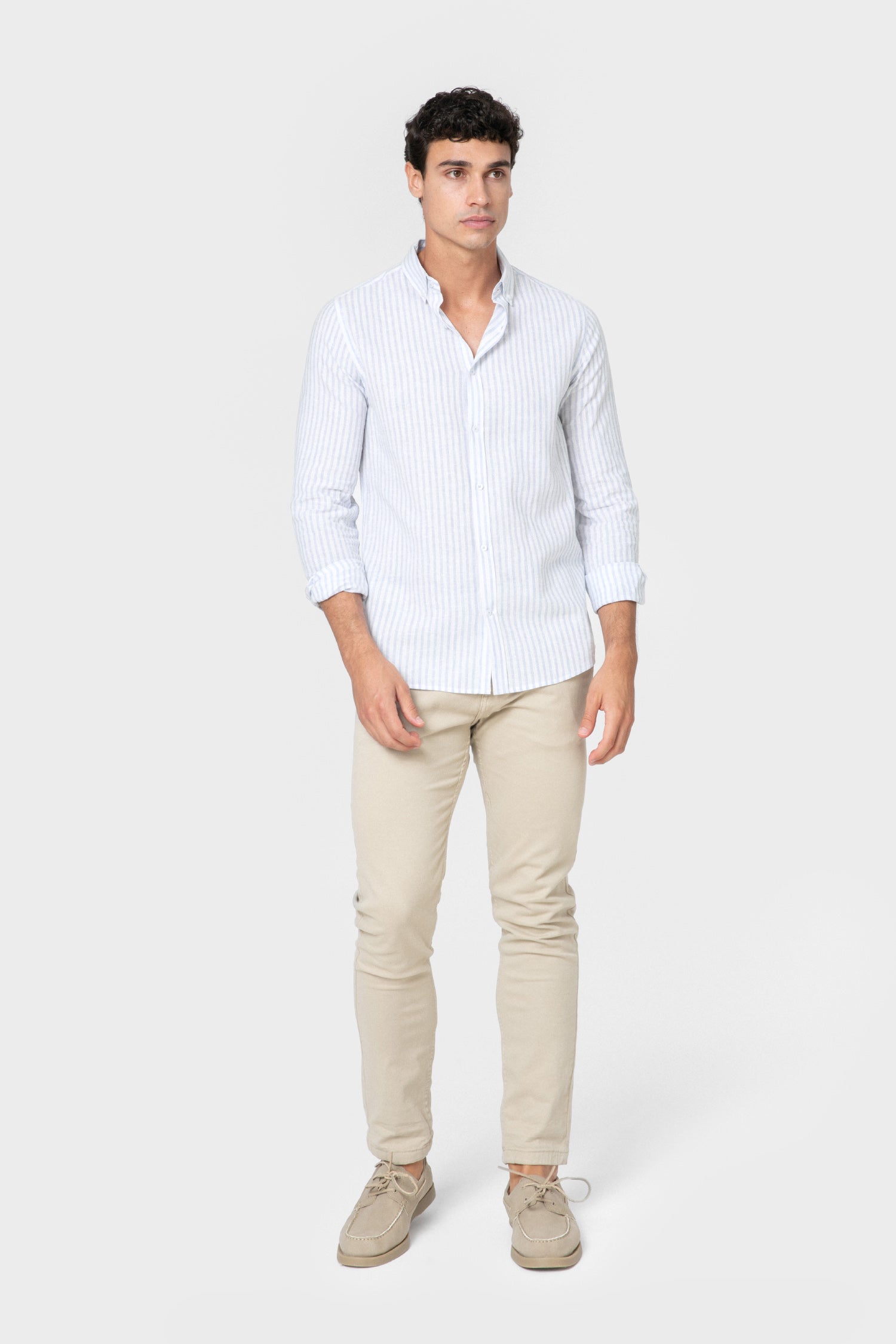 CAMISA LINO RAYA CELESTE