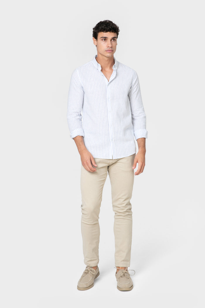 CAMISA LINO RAYA CELESTE