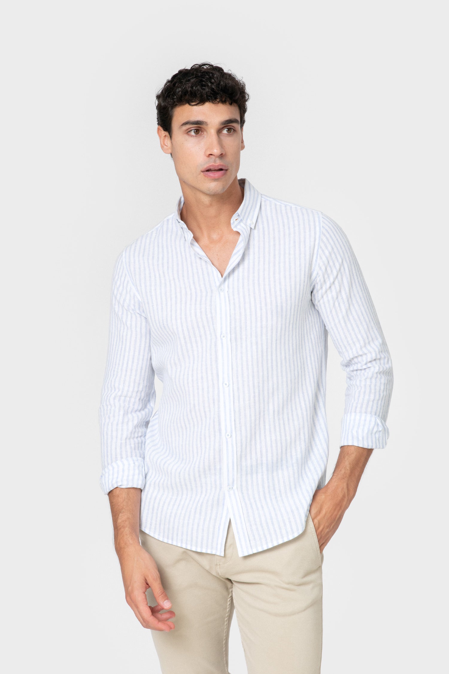 CAMISA LINO RAYA CELESTE