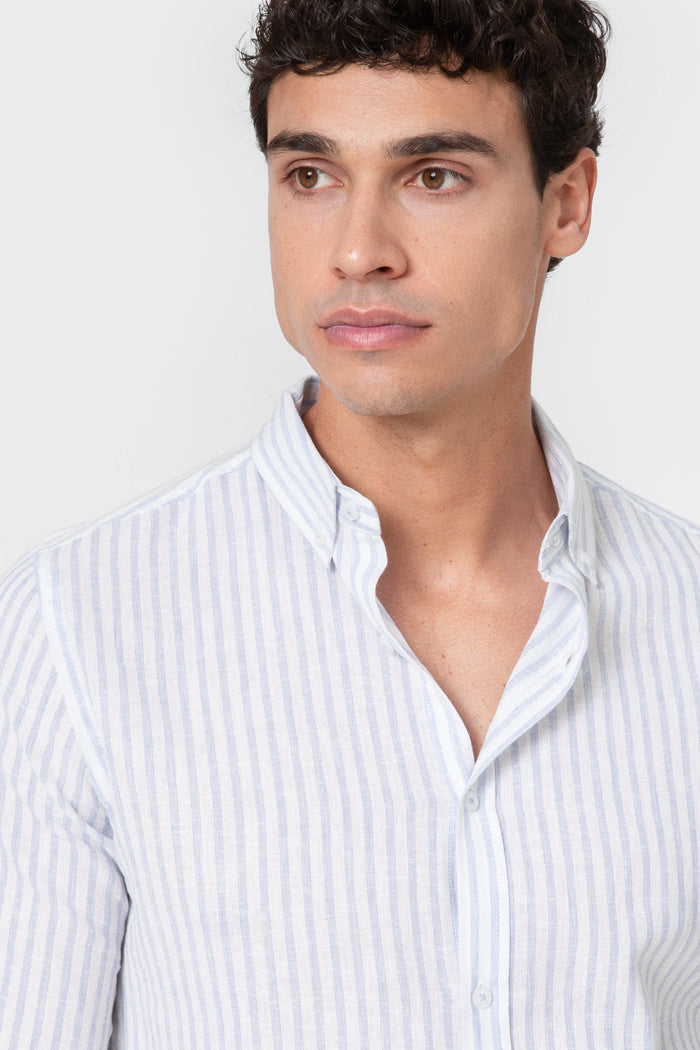 CAMISA LINO RAYA CELESTE