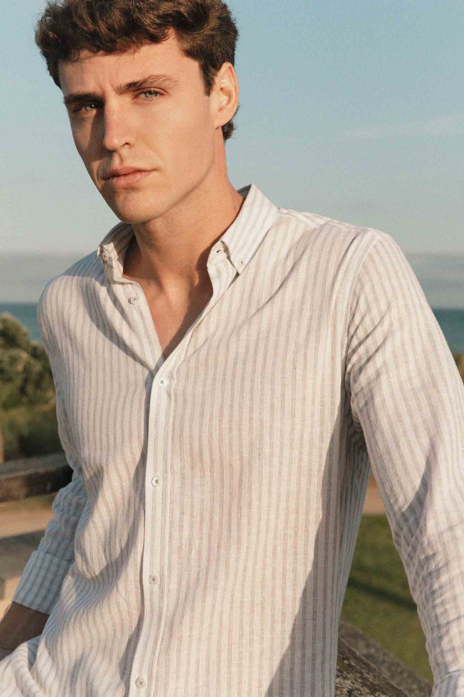 CAMISA LINO RAYA VERDE