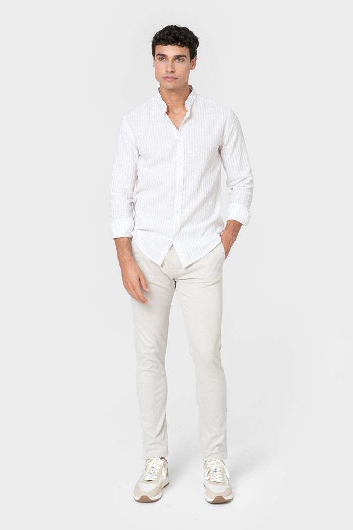 CAMISA CUELLO MAO LINO RAYA BEIGE