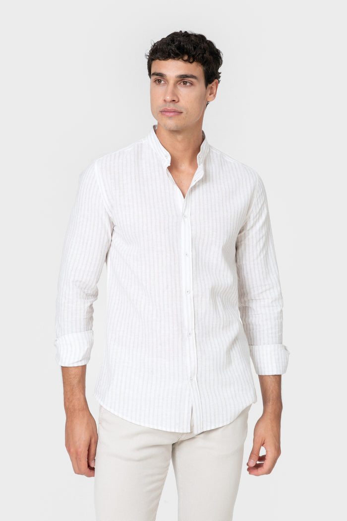 CAMISA CUELLO MAO LINO RAYA BEIGE