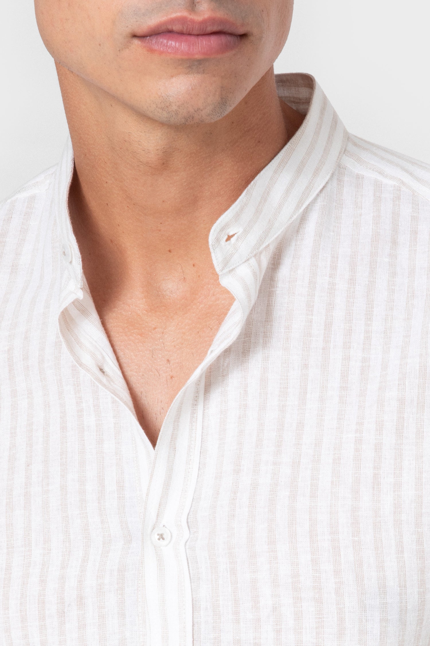 CAMISA CUELLO MAO LINO RAYA BEIGE