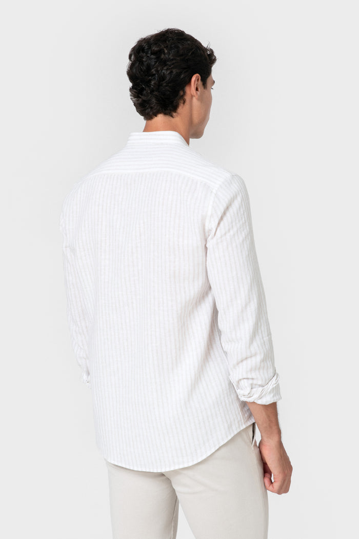 CAMISA CUELLO MAO LINO RAYA BEIGE