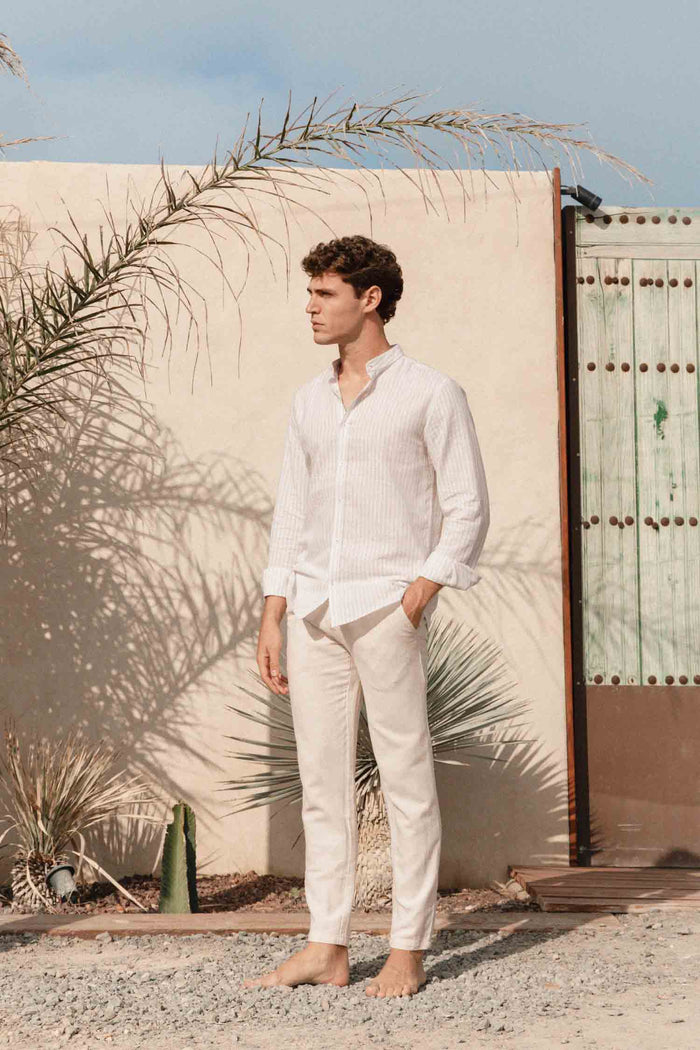 PANTALÓN LINO GOMA EN CINTURA BEIGE
