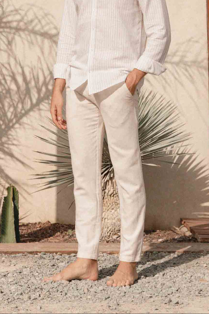 CAMISA CUELLO MAO LINO RAYA BEIGE
