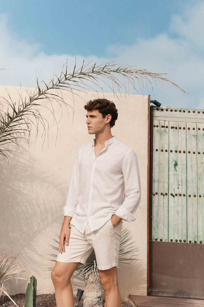 CAMISA CUELLO MAO LINO RAYA BEIGE