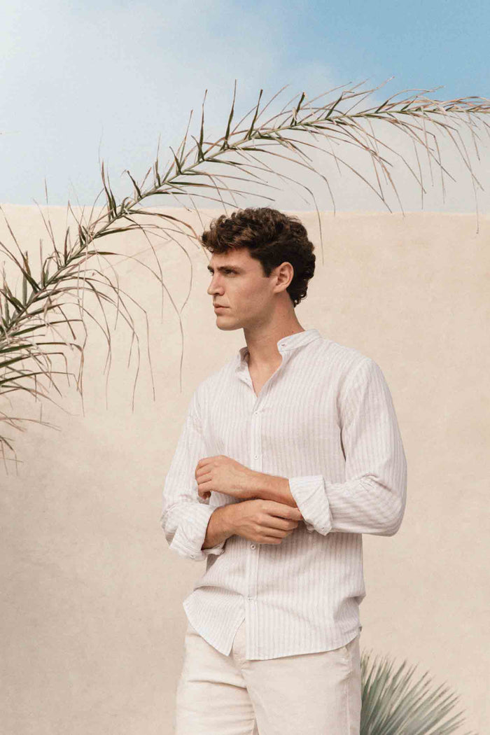 CAMISA CUELLO MAO LINO RAYA BEIGE