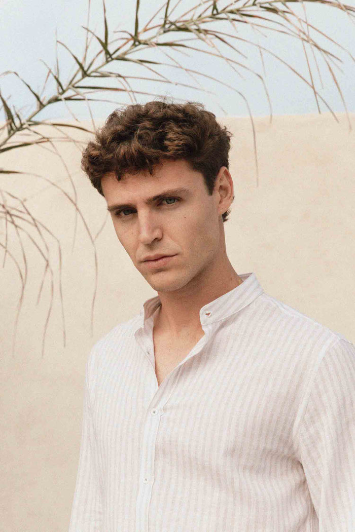 CAMISA CUELLO MAO LINO RAYA BEIGE