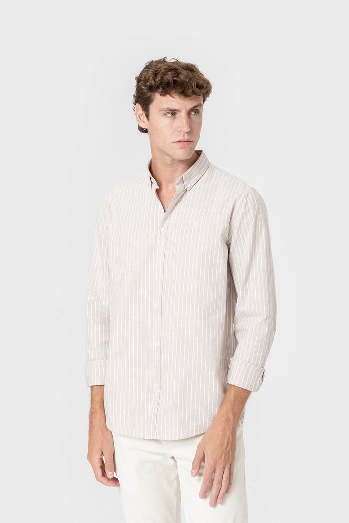 CAMISA OXFORD RAYAS BEIGE