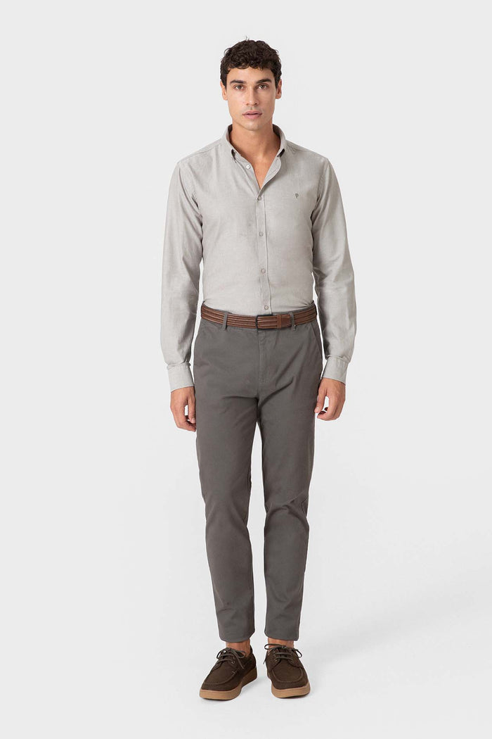 CAMISA OXFORD BEIGE GRISACEO