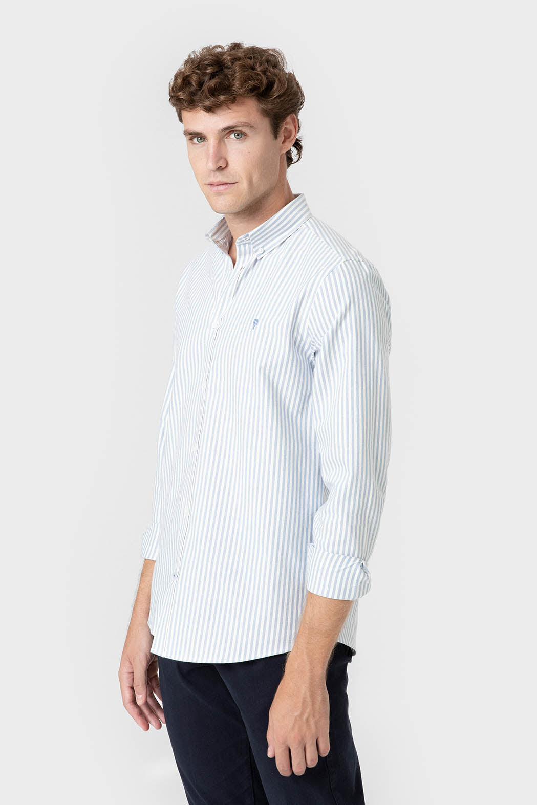 CAMISA OXFORD RAYAS CELESTE