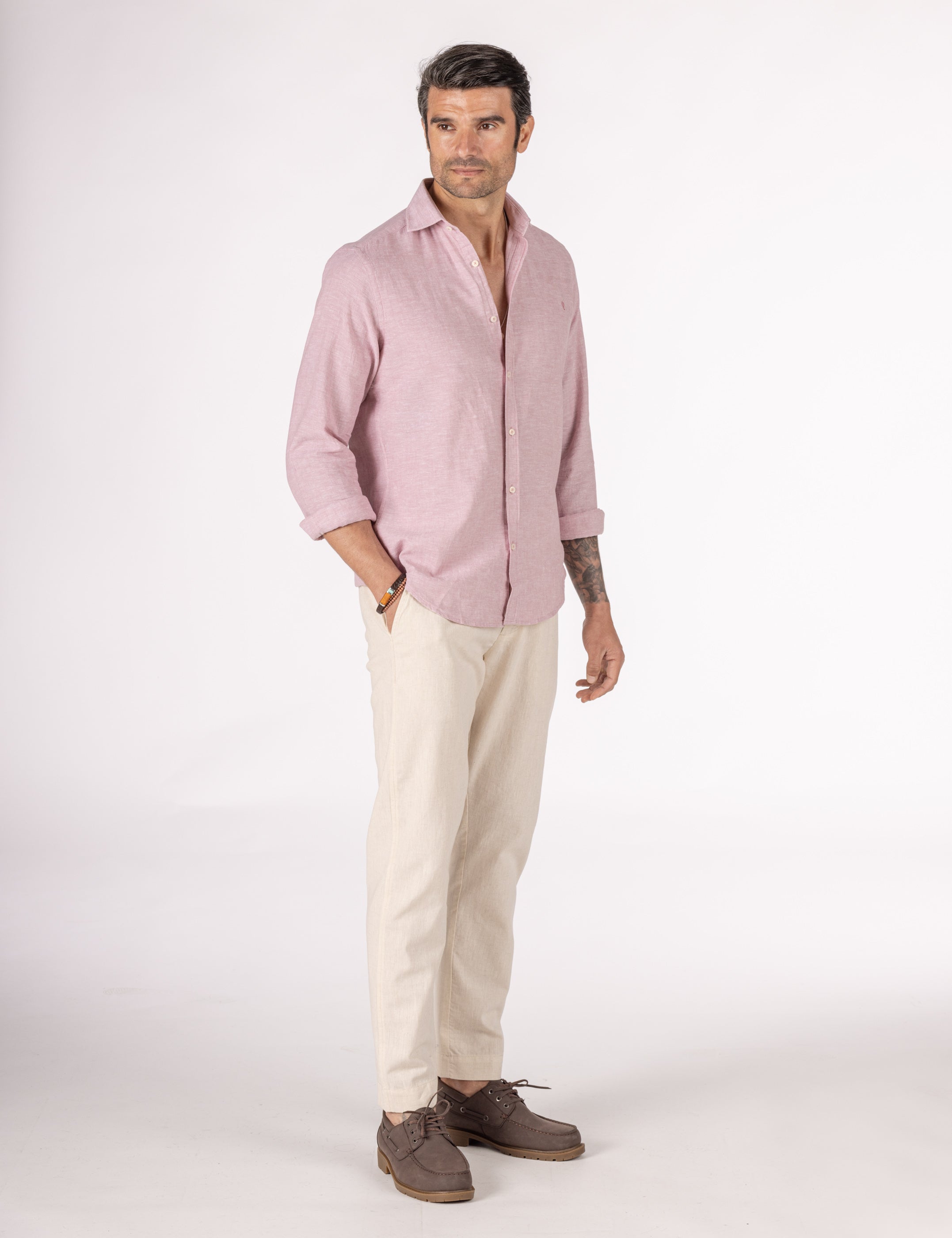CAMISA LISA CON LINO ROSA