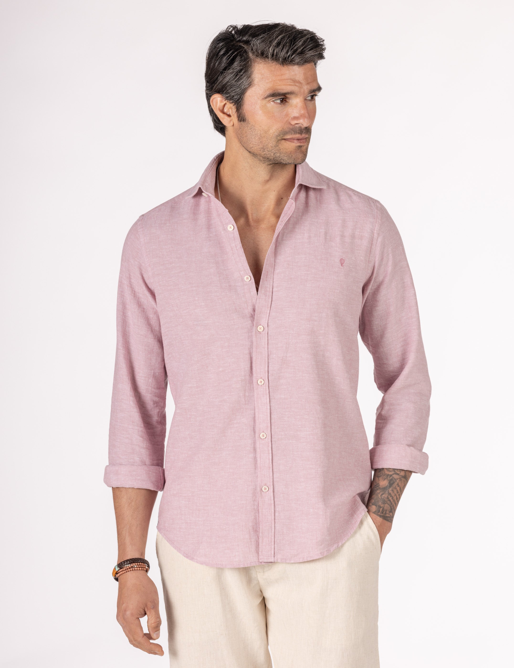 CAMISA LISA CON LINO ROSA