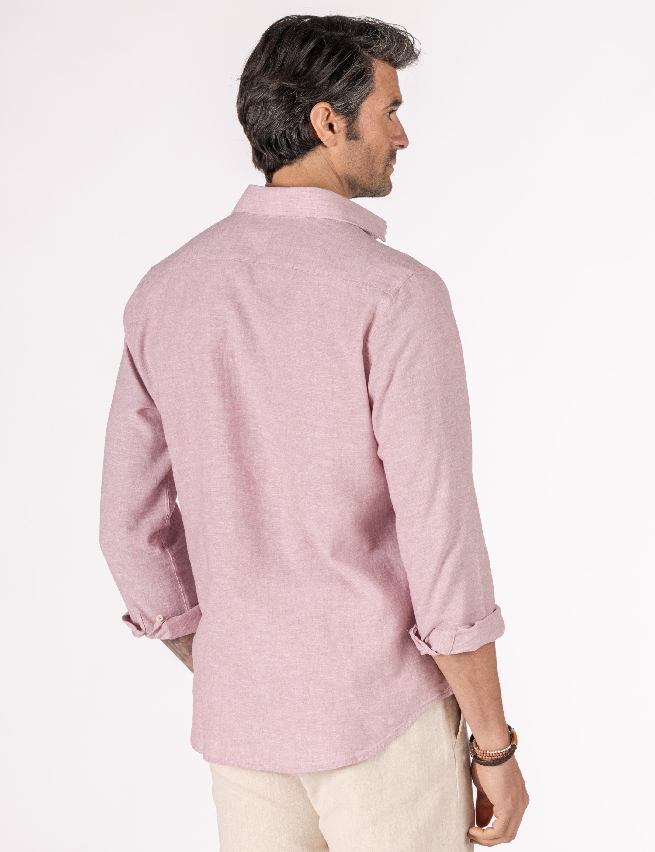 CAMISA LISA CON LINO ROSA
