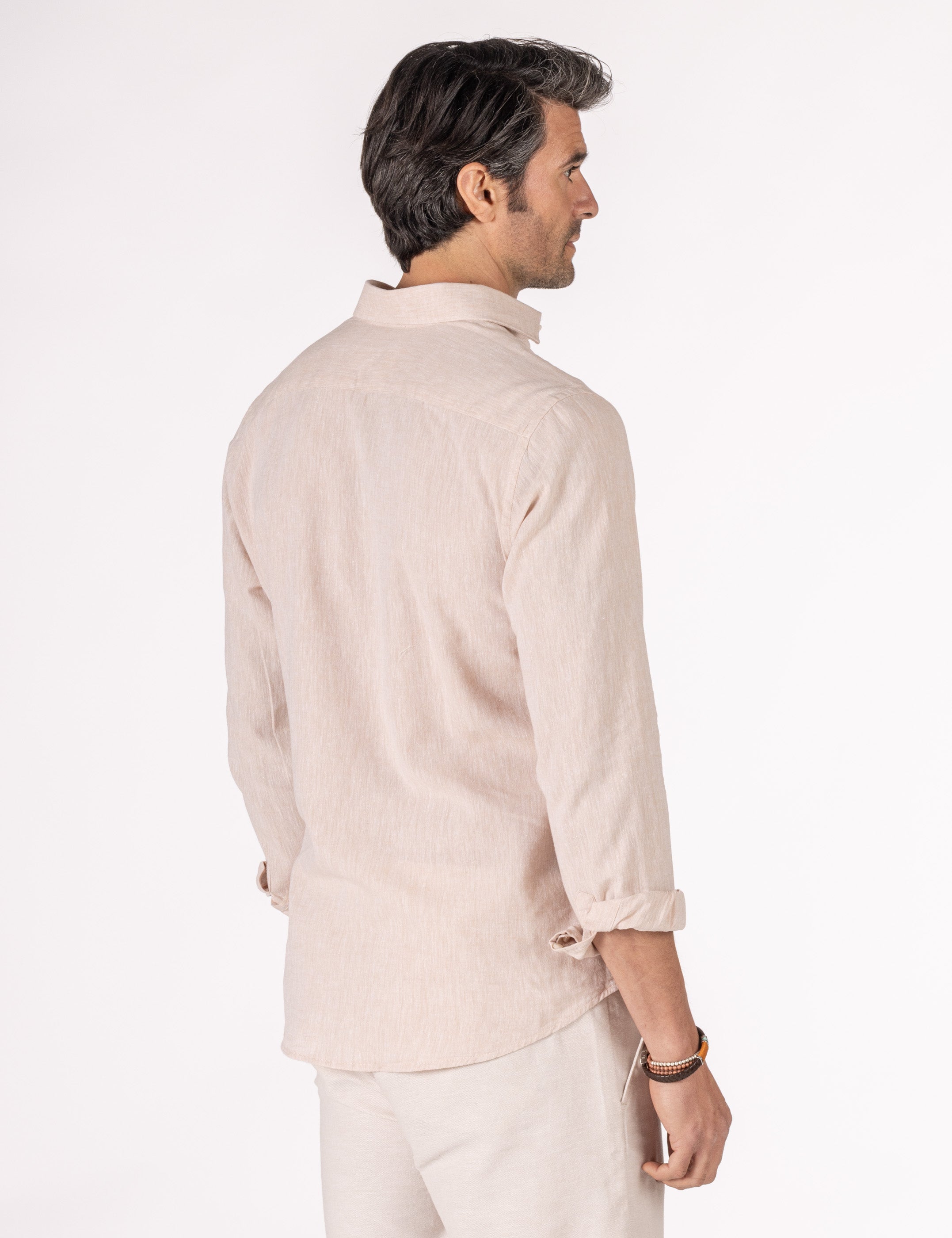 CAMISA LISA CON LINO BEIGE