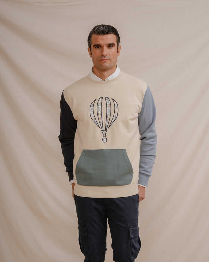 SUDADERA PIQUÉ COMBINADA GLOBO BEIGE