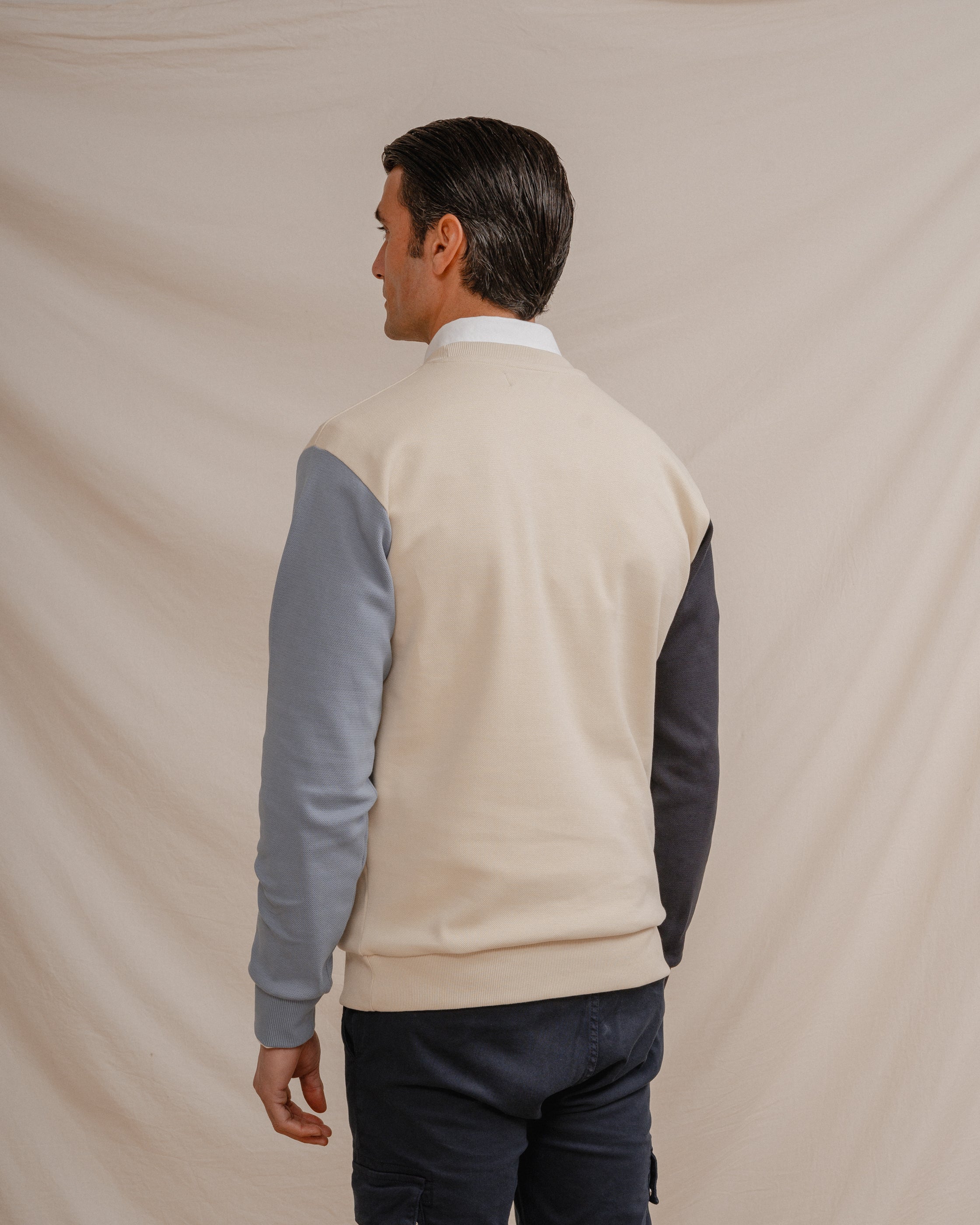 SUDADERA PIQUÉ COMBINADA GLOBO BEIGE