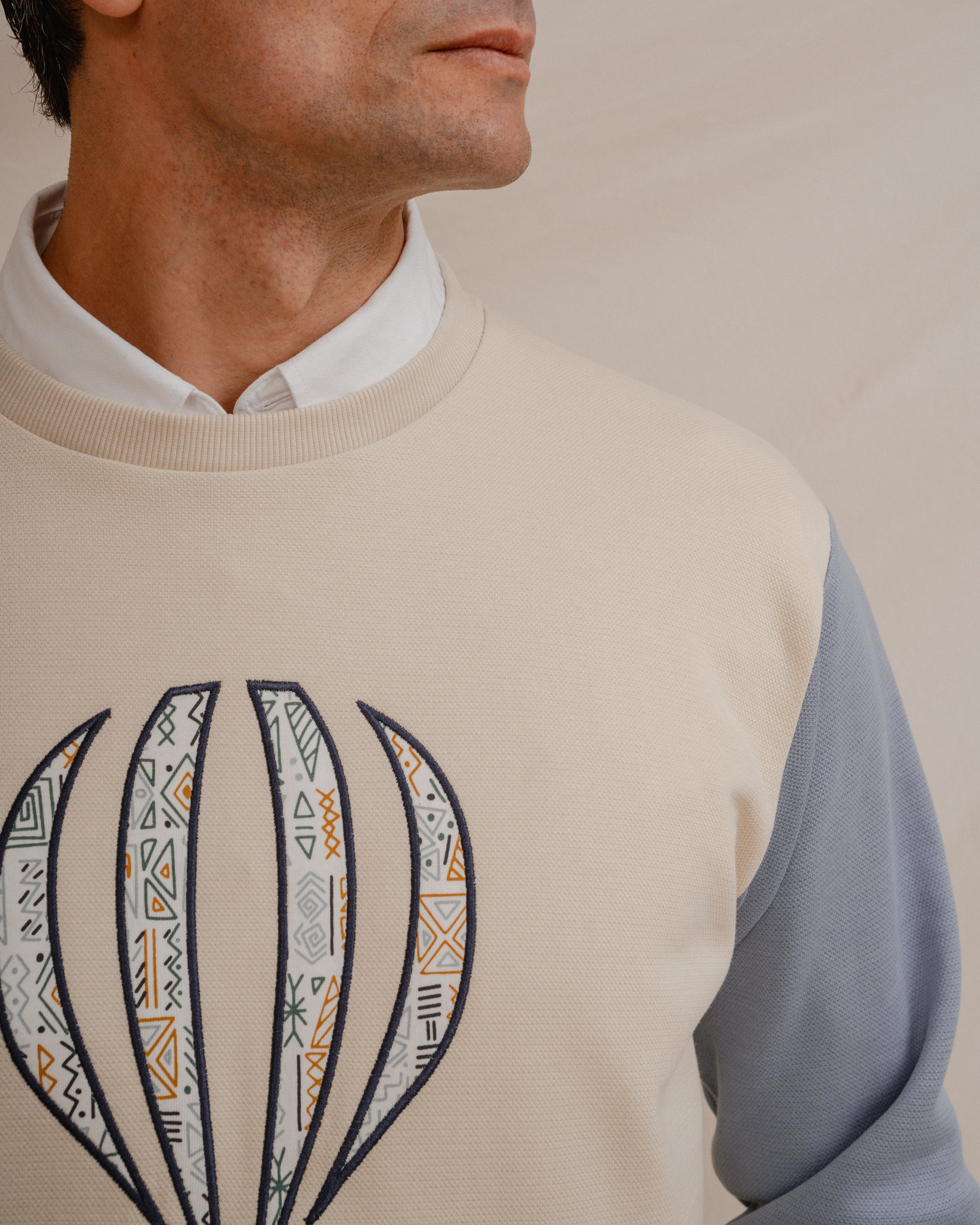 SUDADERA PIQUÉ COMBINADA GLOBO BEIGE