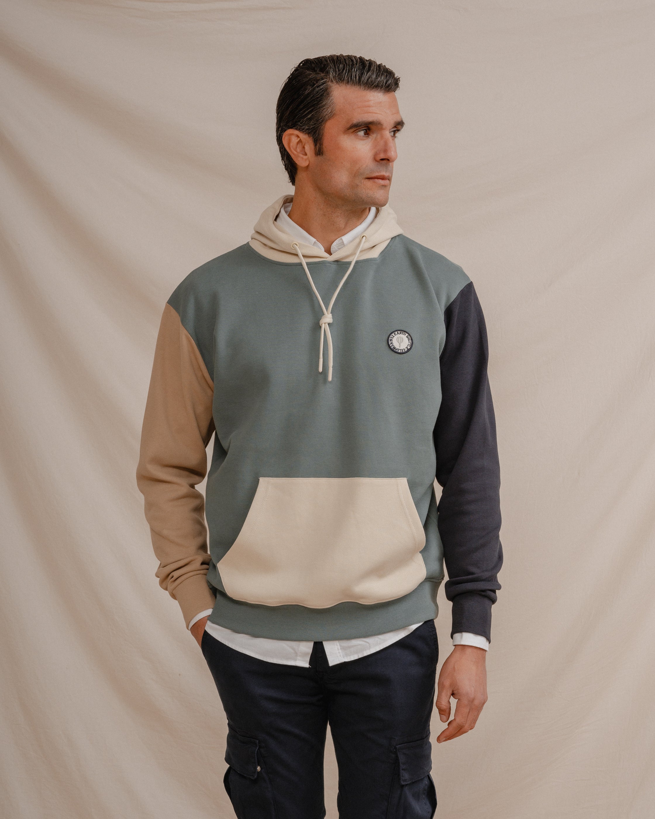 SUDADERA CANGURO COMBINADA PIQUÉ