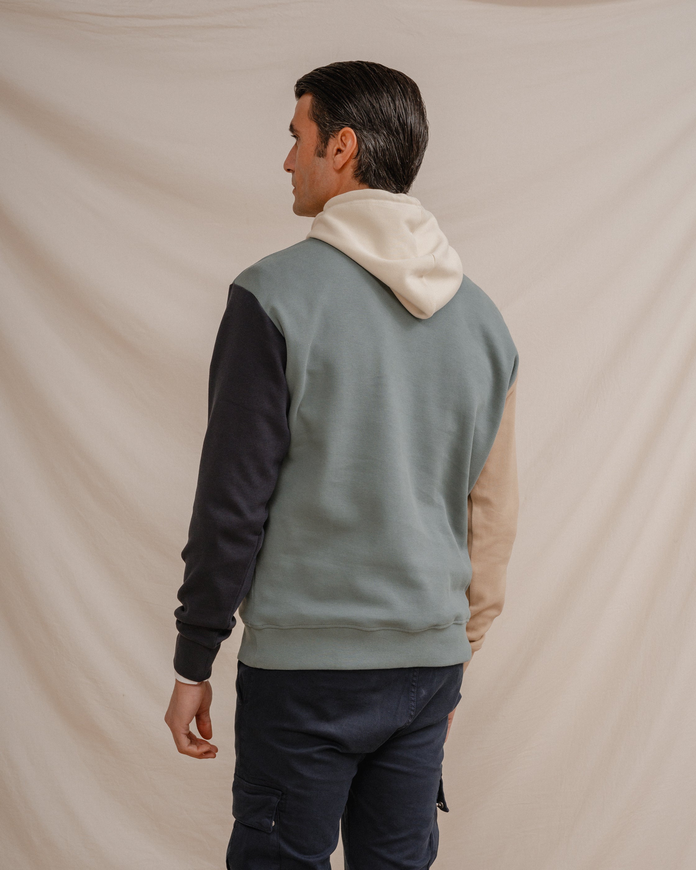 SUDADERA CANGURO COMBINADA PIQUÉ