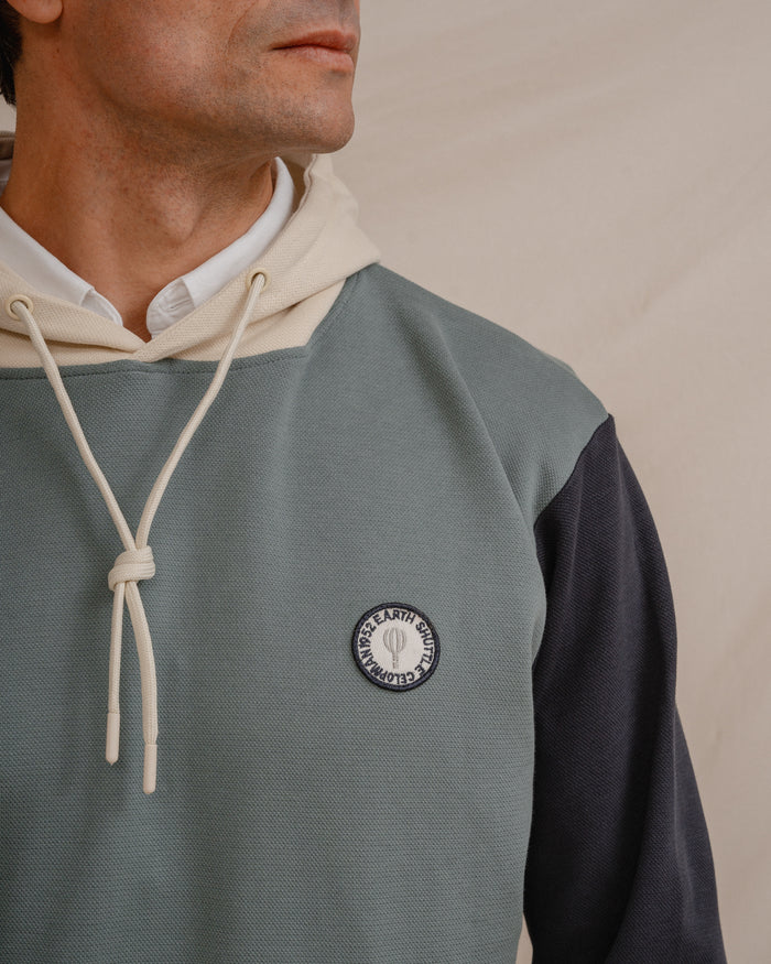 SUDADERA CANGURO COMBINADA PIQUÉ