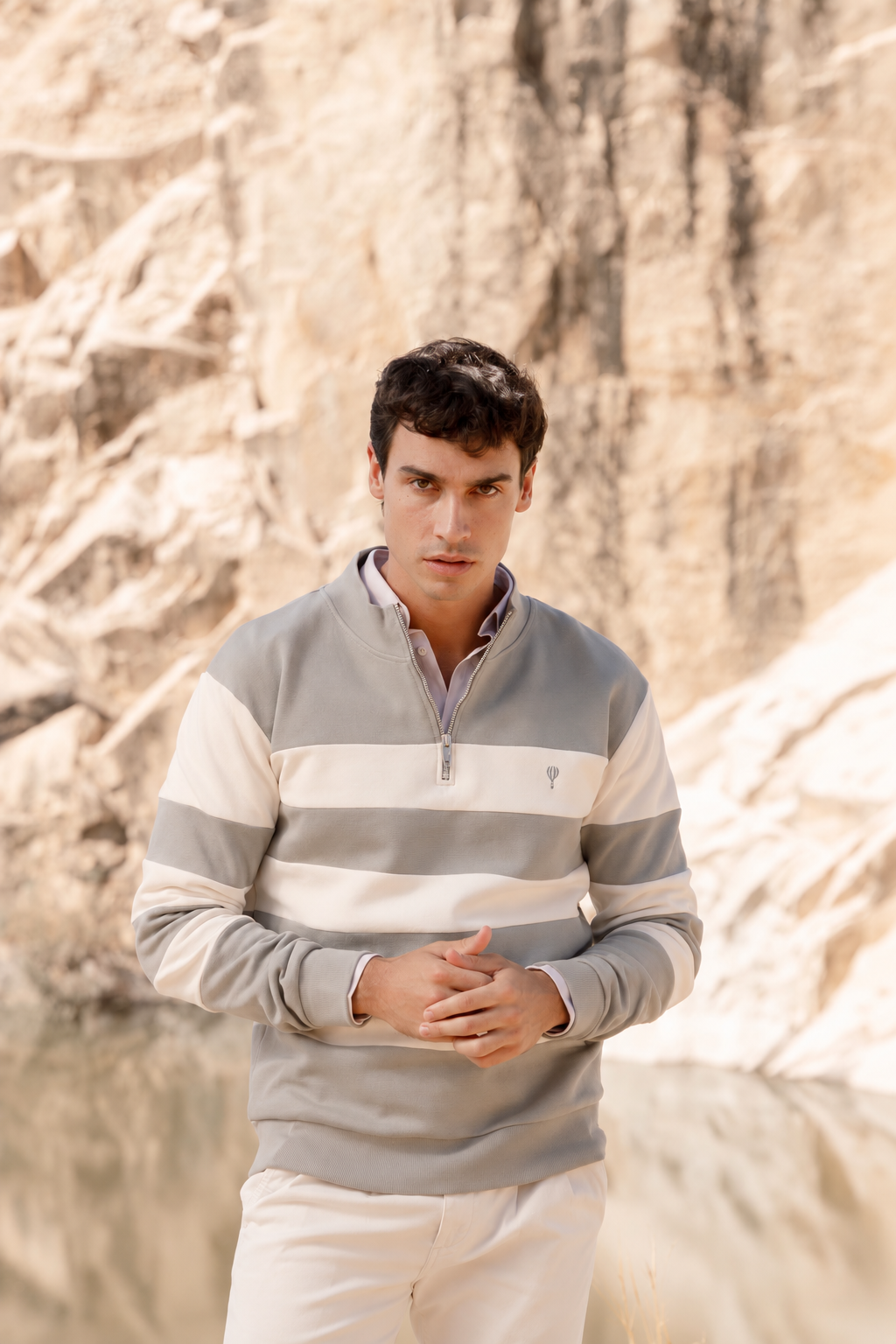 SUDADERA PANELADA CREMALLERA BEIGE