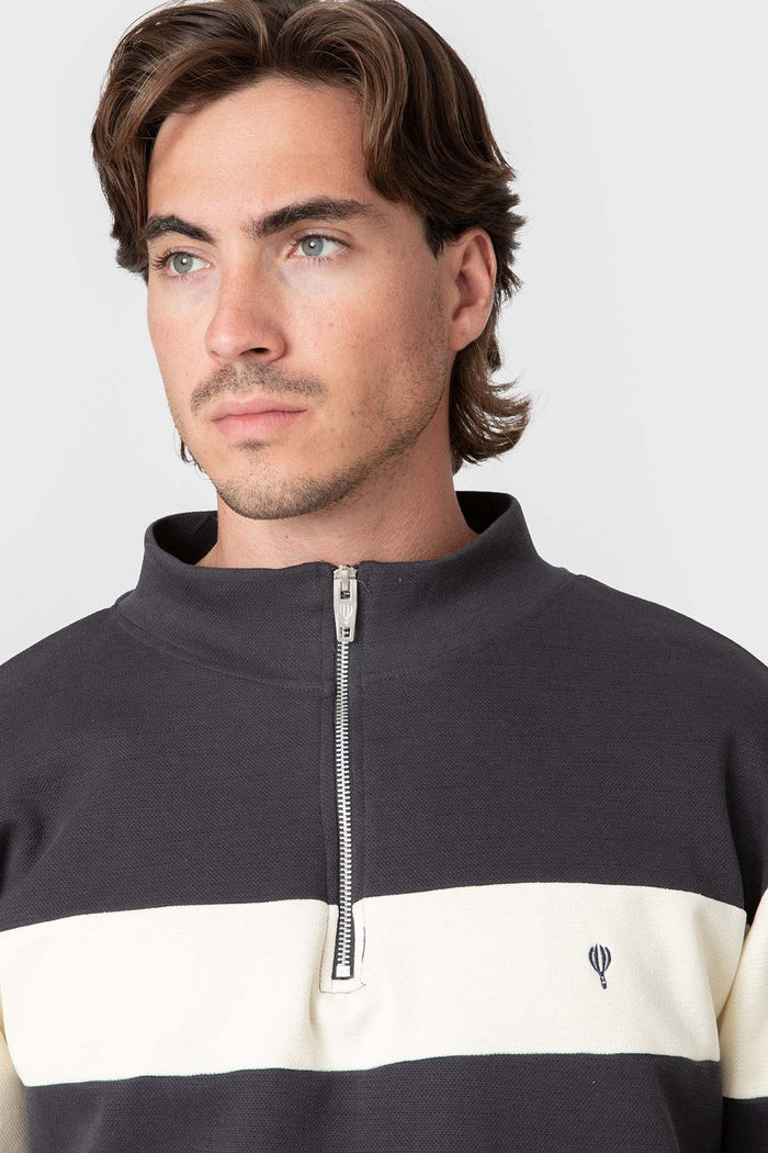SUDADERA PANELADA CREMALLERA MARINO