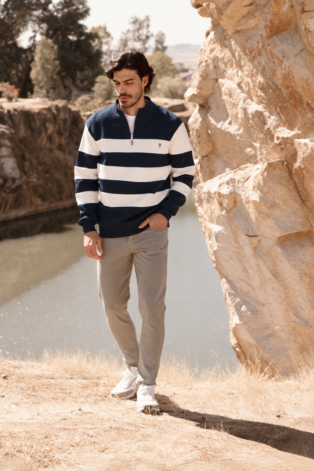 SUDADERA PANELADA CREMALLERA MARINO