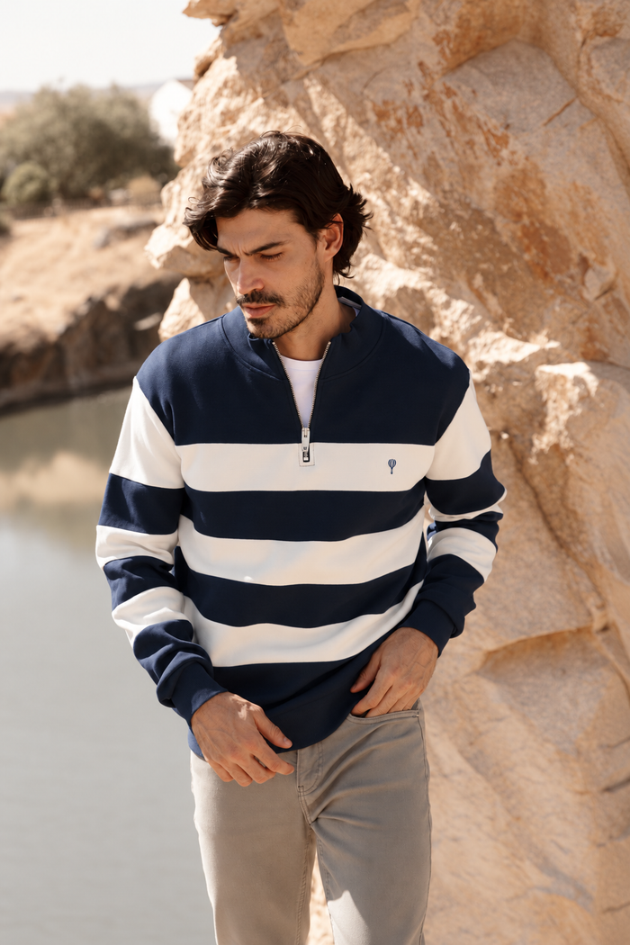 SUDADERA PANELADA CREMALLERA MARINO