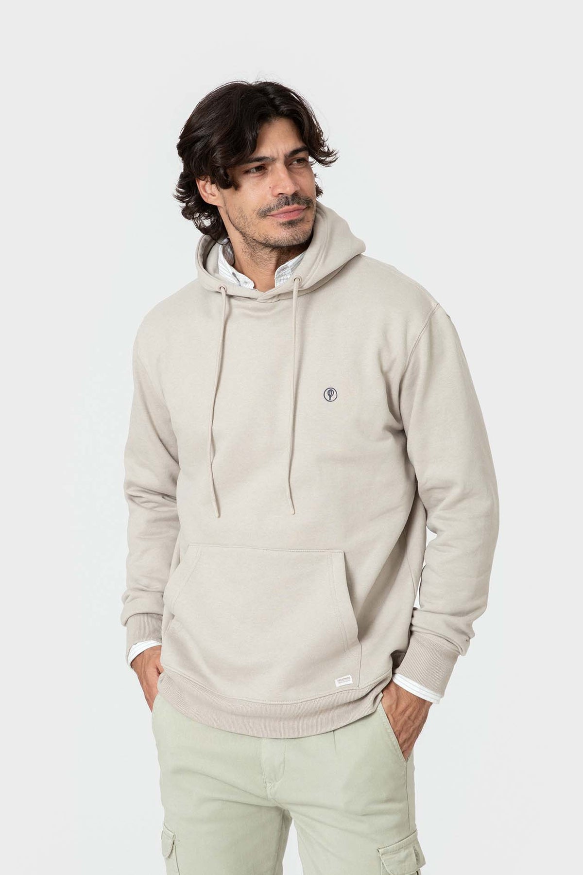 SUDADERA CANGURO CON CAPUCHA BEIGE