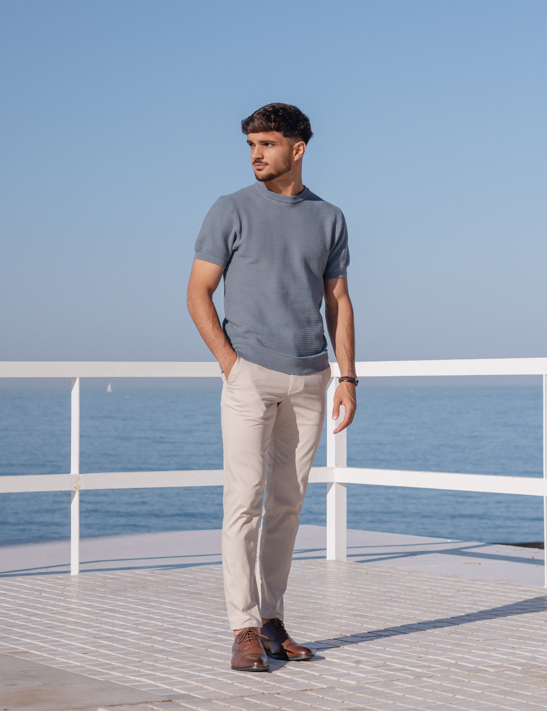 CAMISETA TRICOT ESTRUCTURA CELESTE