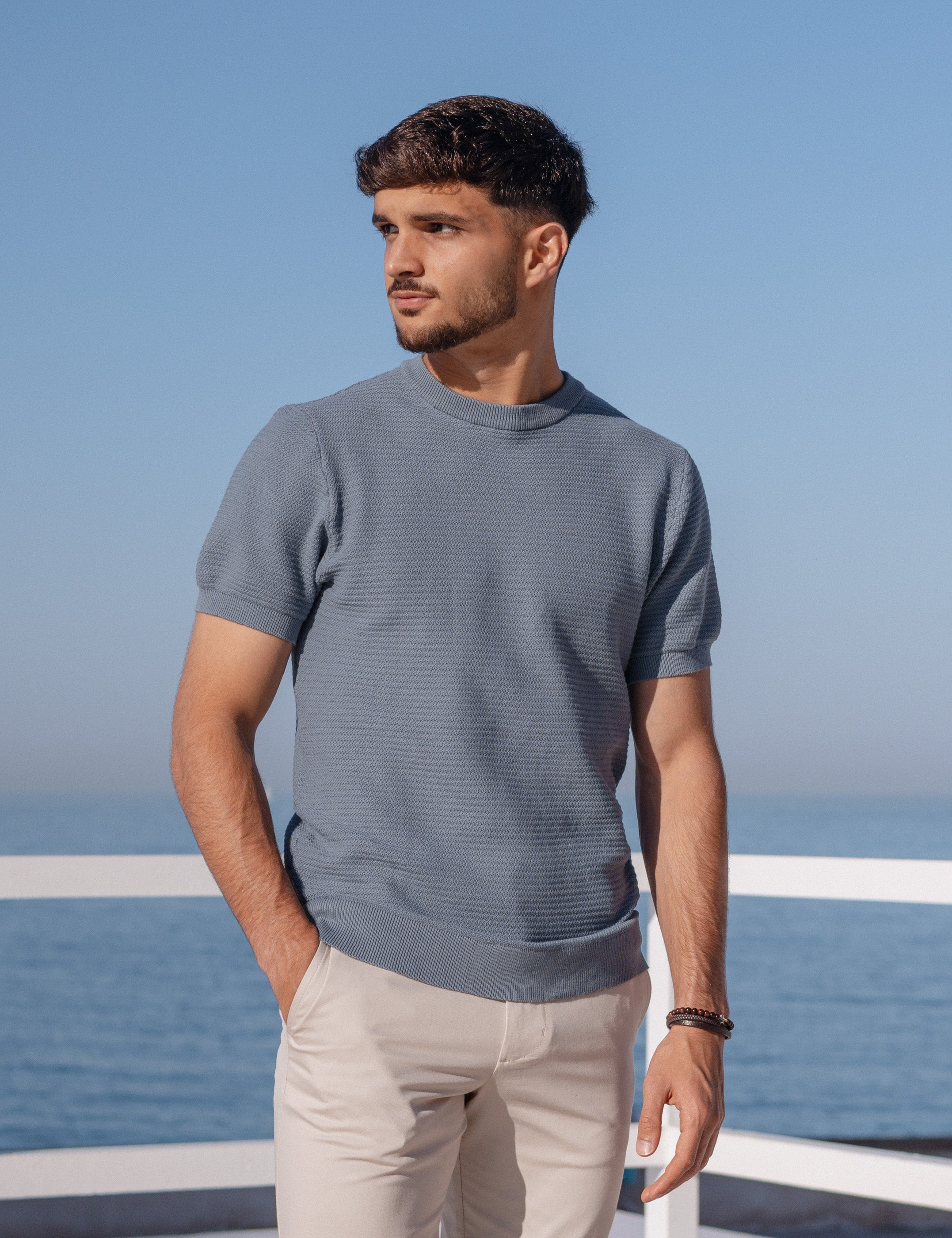 CAMISETA TRICOT ESTRUCTURA CELESTE