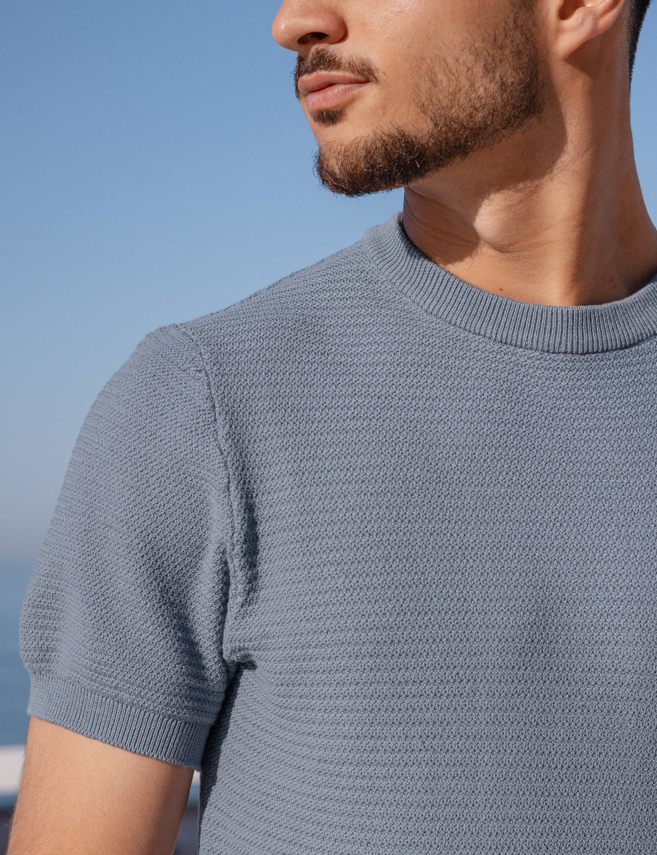 CAMISETA TRICOT ESTRUCTURA CELESTE