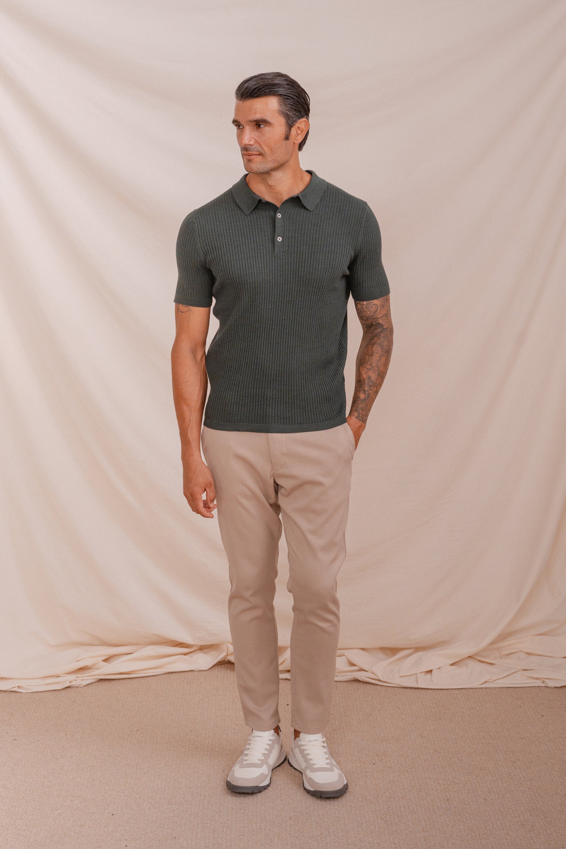 POLO TRICOT ESTRUCTURA RAYA VERDE