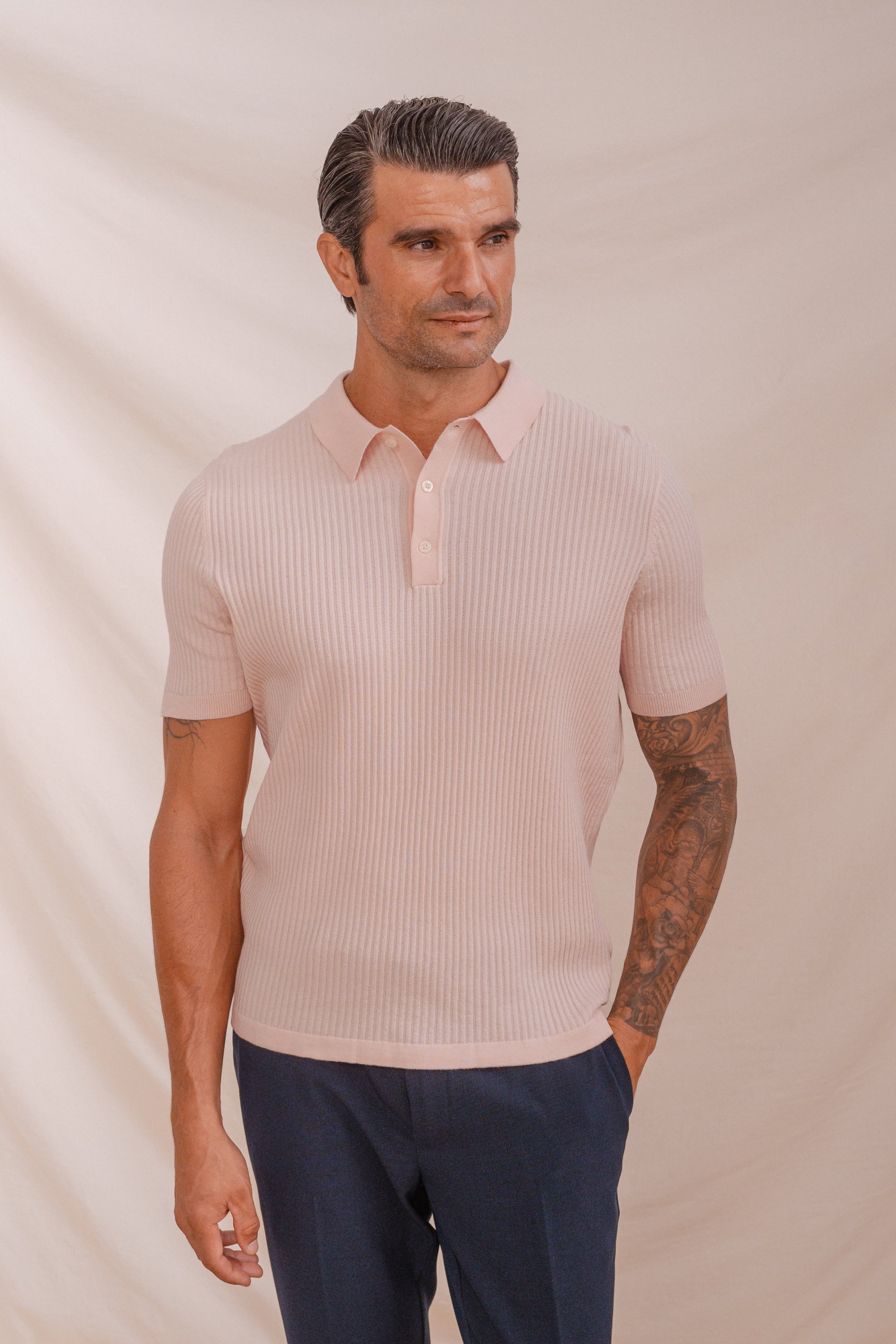POLO TRICOT ESTRUCTURA RAYA
