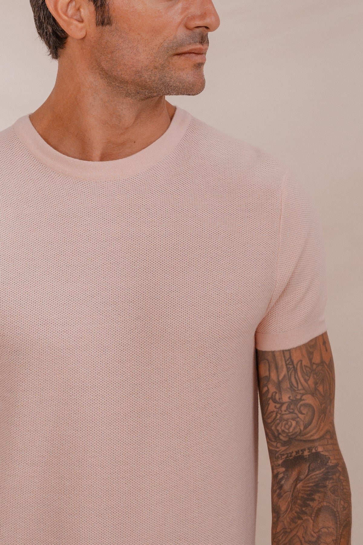 TEE-SHIRT MAILLES STRUCTURÉES ROSE