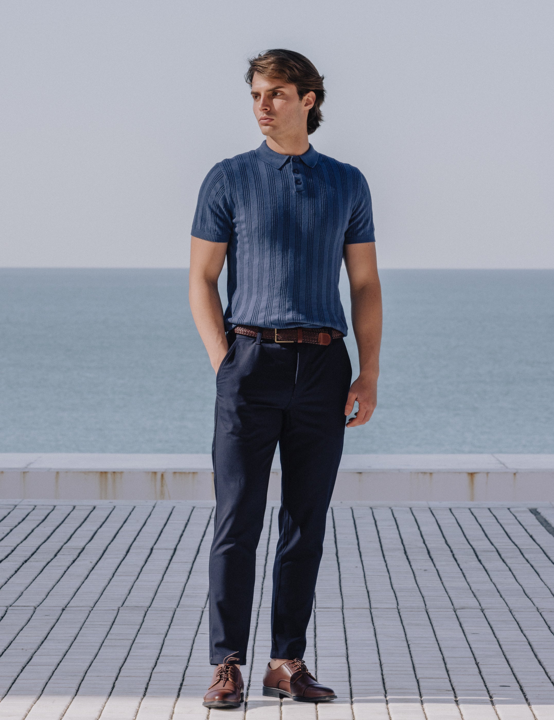 POLO TRICOT ESTRUCTURA AZUL