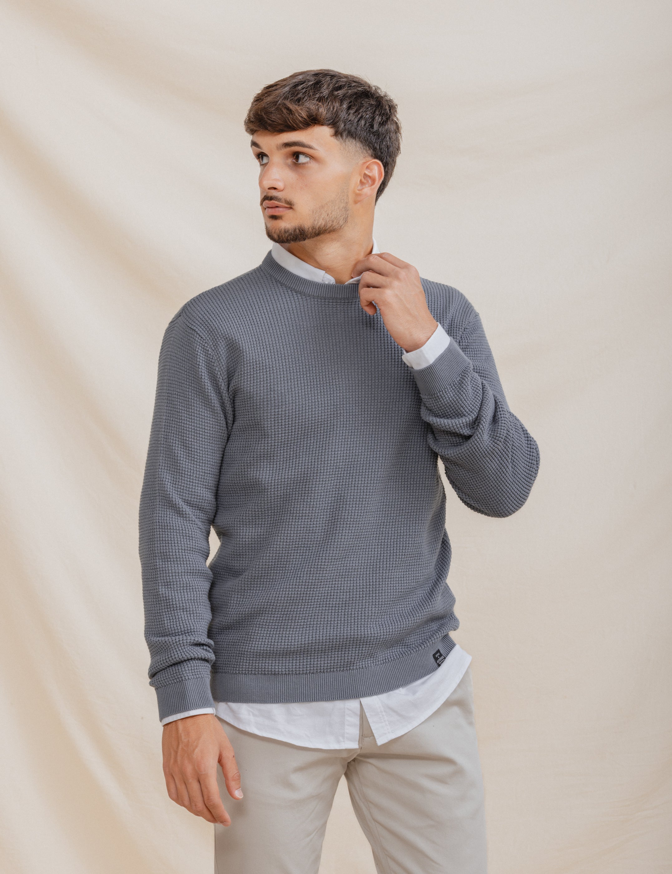JERSEY ESTRUCTURA CUADRILLÉ CELESTE