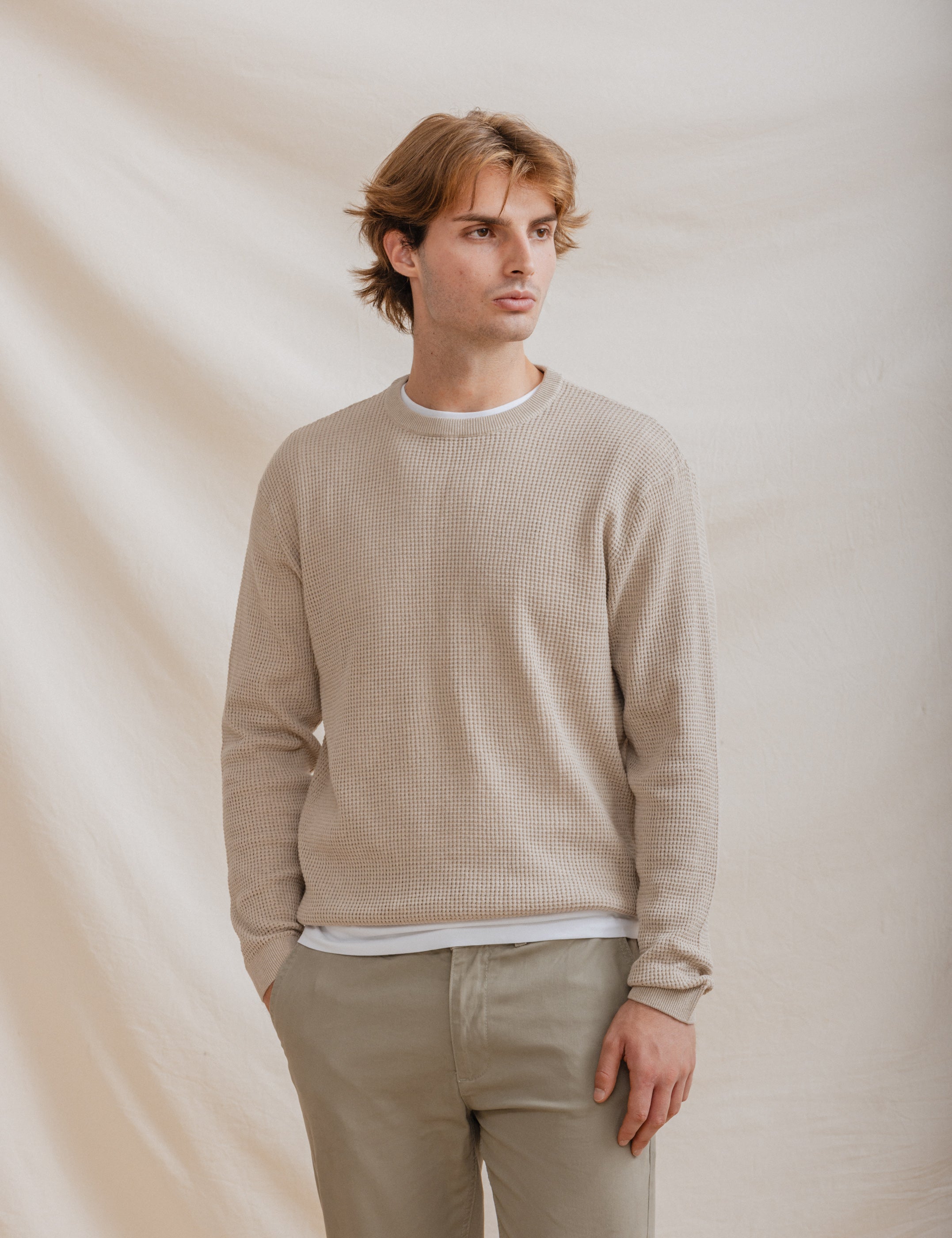 JERSEY ESTRUCTURA CUADRILLÉ BEIGE